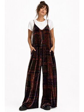 NATURAL LIFE jumpsuit romper overalls velour LARGE colorful floral bohemian